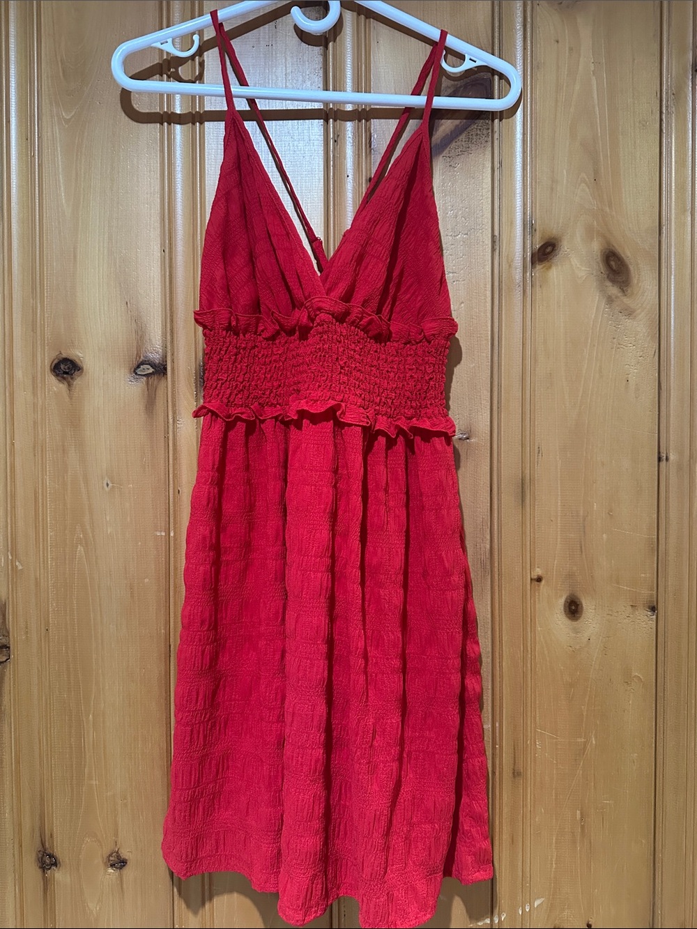 SHEIN Red Smocked Waist Spaghetti Strap Mini Dress